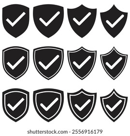 Shield check mark icon. Shield with a checkmark in the middle Protection icon. Security shield protected icon.