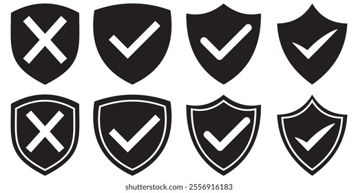 Shield check mark icon. Shield with a checkmark in the middle Protection icon. Security shield protected icon.