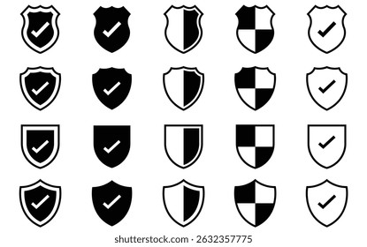 Shield check mark icon ..Collection of shield icon set vector isolated on white background.set of shields. Basic shield vector. Defense symbol. Security sign. Safe guard vector illustration.
