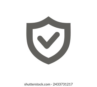 Blindaje con icono de marca de verificación. Elemento de protección de defensa. Diseño e ilustración vectorial del símbolo del escudo de seguridad. 