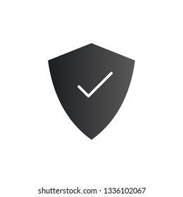 Shield with check mark icon in flat style. Vector illustration isolated on white background.