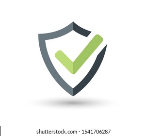 Shield With Check Mark Icon In Flat Style Isolated On White Background. For Your Design, Logo. Vector Illustration.