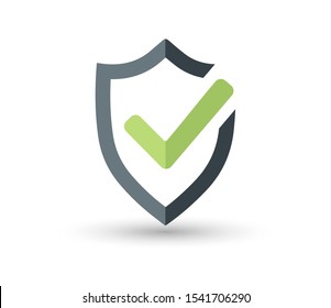 Shield with check mark icon in flat style isolated on white background. For your design, logo. Vector illustration.