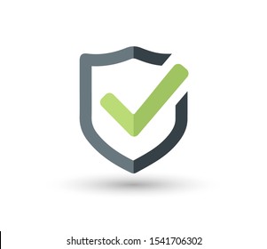 Shield with check mark icon in flat style isolated on white background. For your design, logo. Vector illustration.