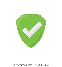 Shield with check mark icon in flat style isolated on white background. Vector illustration.