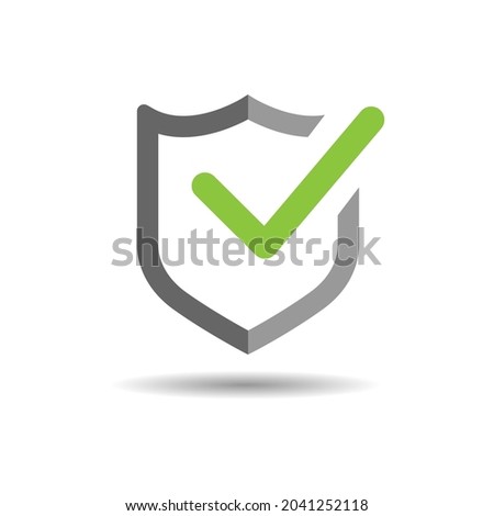 Shield with check mark icon in flat style isolated on white background. 