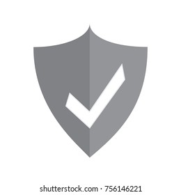 Shield check mark icon. Grey. Vector.