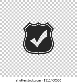 Shield with check mark icon isolated on transparent background. Flat design. Vector Illustration