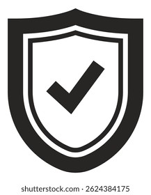 Shield with check mark icon isolated on white background.