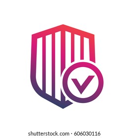Shield with check mark icon isolated on white, secure, protected, security symbol