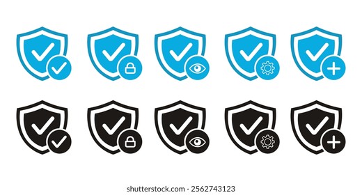 Shield Check Mark Icon locker, eyes, gear and medical plus icon symbol  