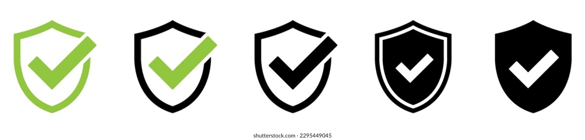 Shield with check mark icon. Shield check mark logo. Protection approve sign.Strong protection tick shield. Tick mark approved.