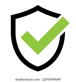 Shield with check mark icon. Shield check mark logo. Protection approve sign.Strong protection tick shield. Tick mark approved.