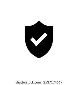 Logo-Design mit Schild-Häkchen. Signatur für Schutzgenehmigung. Versicherungssymbol