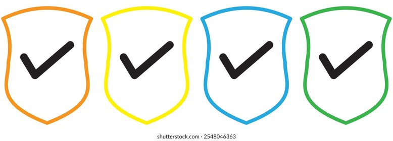 Escudo con icono de marca de verificación. Logotipo de la marca de verificación del escudo.