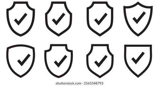 Shield with check mark icon. Shield check mark logo. Protection approve sign. shield symbols. Vector illustration. Eps 10