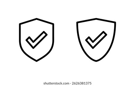 Logo-Design mit Schild-Häkchen. Signatur für Schutzgenehmigung. Versicherungssymbol