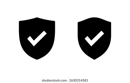 Diseño de logotipo de icono de marca de verificación de escudo. Signo de aprobación de protección. Icono de seguro