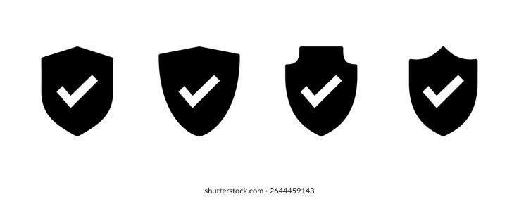 Logo-Design mit Schild-Häkchen. Signatur für Schutzgenehmigung. Versicherungssymbol