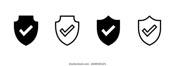 Logo-Design mit Schild-Häkchen. Signatur für Schutzgenehmigung. Versicherungssymbol