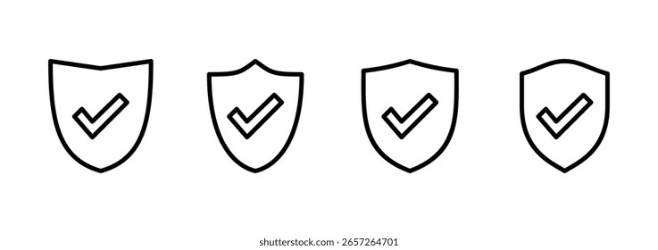 Diseño de logotipo de icono de marca de verificación de escudo. Signo de aprobación de protección. Icono de seguro