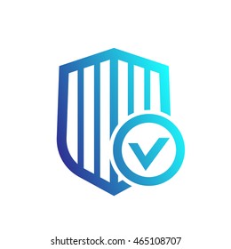 Shield with check mark icon on white, secure, protected, security, vector illustration