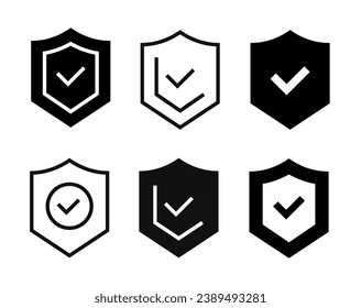Shield with check mark icon. Protect, Shield, Defense, Protection, Safe icons set. Vector