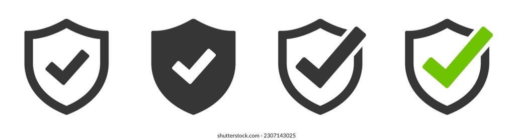 Shield with check mark icon. Protection approve sign. Security shield protected icon. Strong protection concept - stock vector.