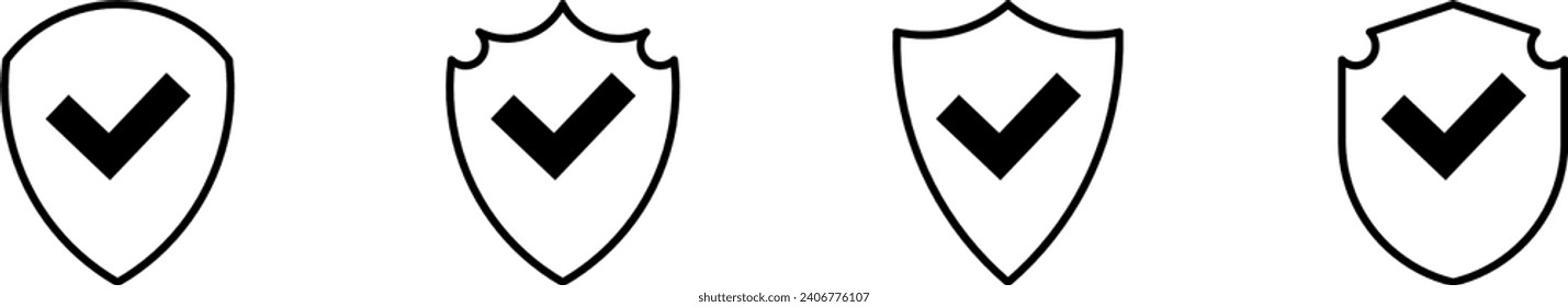 shield with check mark icon, protection verify icon sign