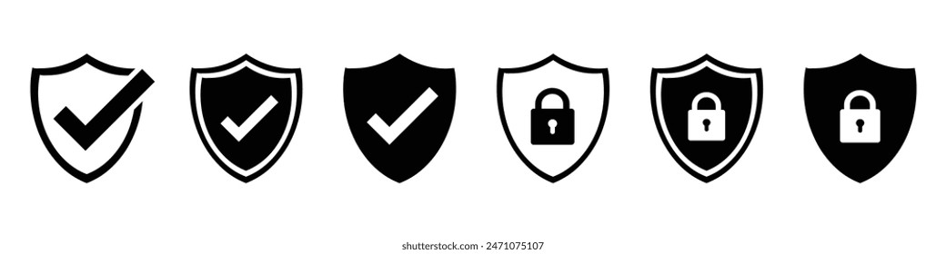 Shield check mark icon . Protection secure lock vector sign. Security and privacy symbol.