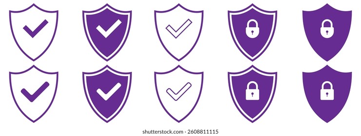 Shield check mark icon . Protection secure lock vector sign. Security and privacy symbol.