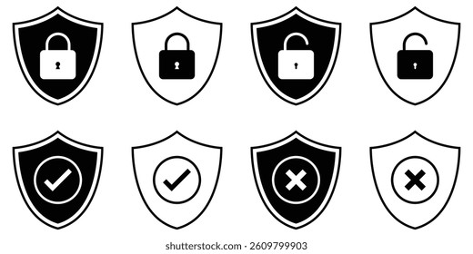 Shield check mark icon . Protection secure lock vector illustration.