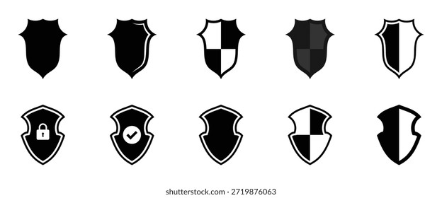 Icono de marca de verificación de escudo. Señal de Vector de bloqueo seguro de protección. Símbolo de seguridad y privacidad. Icono asegurado. Logotipos de protección y candado. Ilustración vectorial.