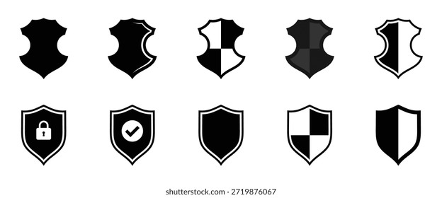 Shield check mark icon. Protection secure lock vector sign. Security and privacy symbol. Insured icon. Protection and padlock logotypes. Vector illustration.