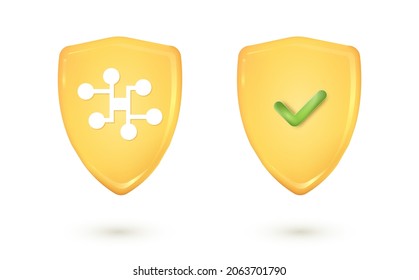Shield check mark icon. Right mark icon set. Security, guaranteed icon .Security, guaranteed icon.  Verify sign. 3D Vector