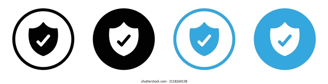 Shield check mark icon or security shield protection icon with tick symbol	
