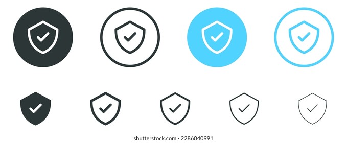 Shield check mark icon or security shield protection icon with tick symbol