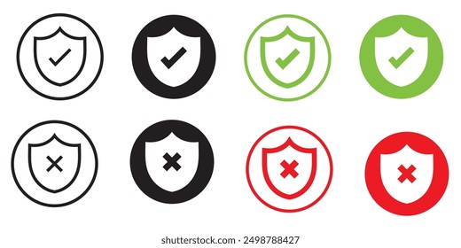 Shield check mark icon or security shield protection icon set. Isolated element.