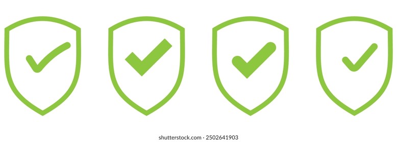 Shield check mark icon or security shield protection icon with tick symbol. Protection approve sign. Security shield protected icon. Strong protection concept - stock vector.