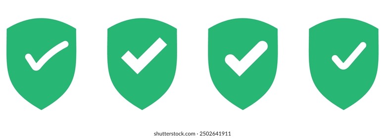 Icono de marca de verificación de escudo o icono de protección de escudo de seguridad con símbolo de marca. Signo de aprobación de protección. Icono protegido del escudo de seguridad. Concepto de protección fuerte - Vector de stock.