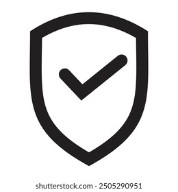 Shield check mark icon or security shield protection icon with tick symbol.