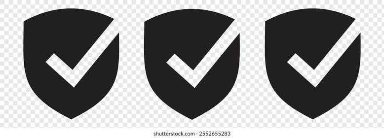 Shield check mark icon, or security shield protection icon with tick symbol vector.