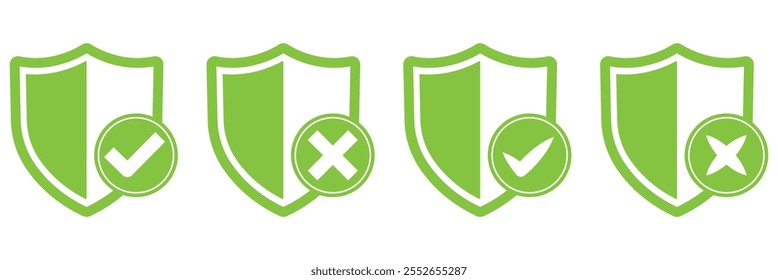 Ícono de marca de verificación de escudo o ícono de protección de escudo de seguridad con Vector de símbolo de marca.
