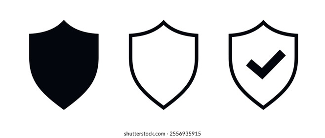 Shield check mark icon or security shield. Security shield symbols. Vector illustration.