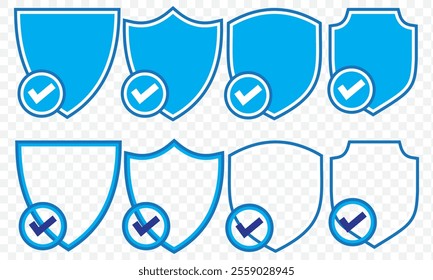 Shield check mark icon or security shield protection icon with tick symbol. eps 10.
