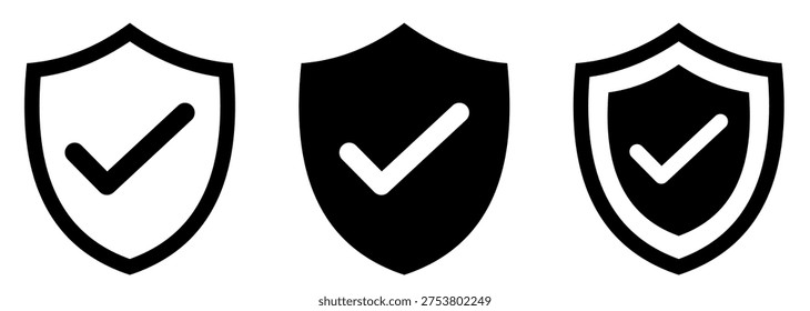 Icono de marca de verificación de escudo o icono de protección de escudo de seguridad con símbolo de marca.