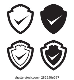 Shield check mark icon or security shield protection icon with tick symbol.