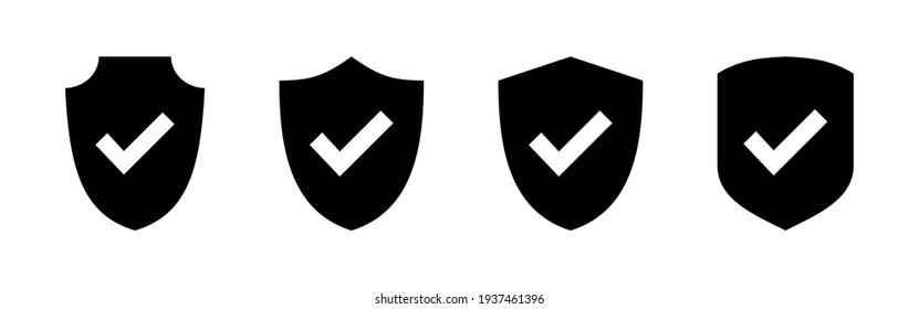 Shield check mark  icon set. Protection approve sign. Safe icon vector