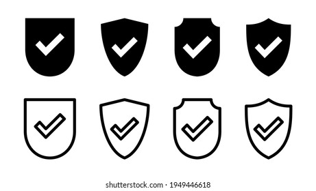 Marcar marca conjunto de iconos. Signo de aprobación de protección. vector de icono seguro