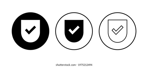Shield check mark  icon set. Protection approve sign. Safe icon vector